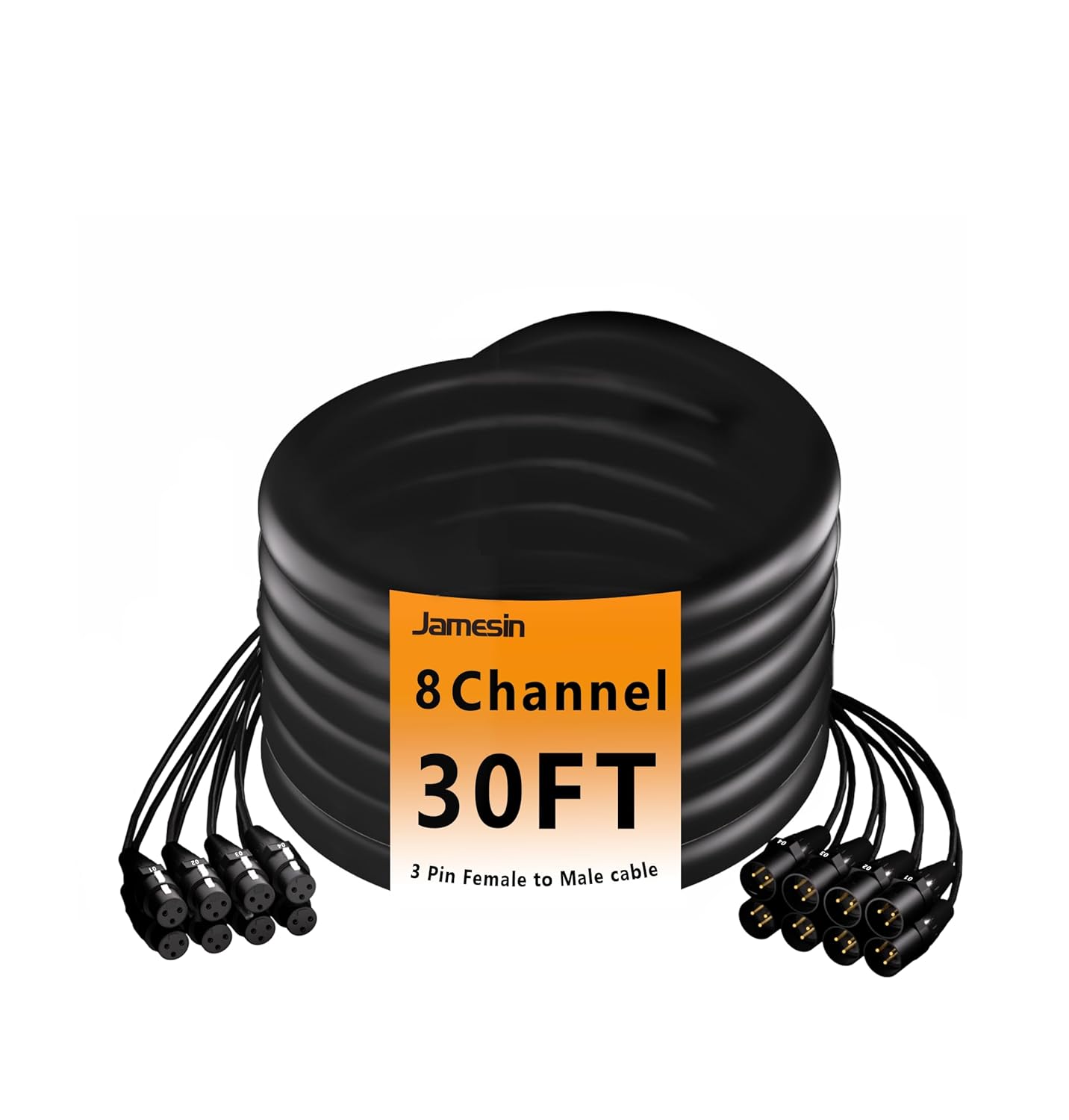 Jamesin 8 Channel XLR Cables 30 Feet Male to Female Snake Cable with Digital Label and Braided Core Wire Microphone Audio Cable for Stage and Recording Studio, Can Be Used with Any Device