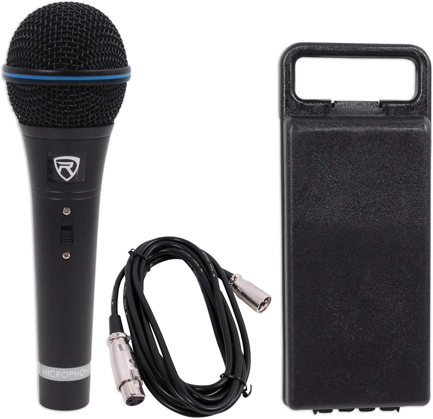Rockville RMM-XLR Bundle: (2) Dynamic Cardioid Metal Microphones with 10' XLR Cables, (2) RVMIC1 V2 Pro Tripod Microphone Stands with Telescopic Boom, Metal Joints, 4-items