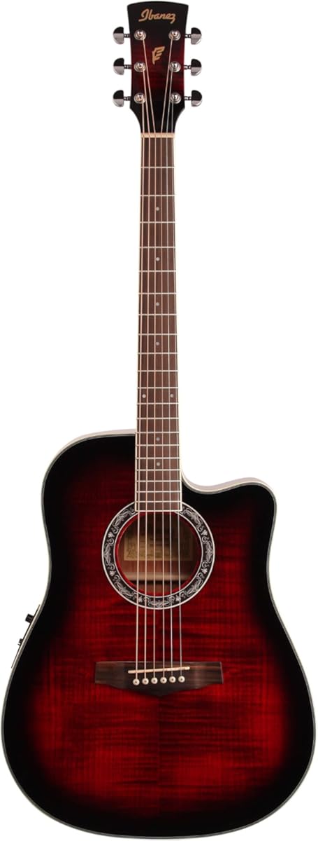 Ibanez PF28ECE PF Acoustic-Electric Guitar, Transparent Red Sunburst High Gloss