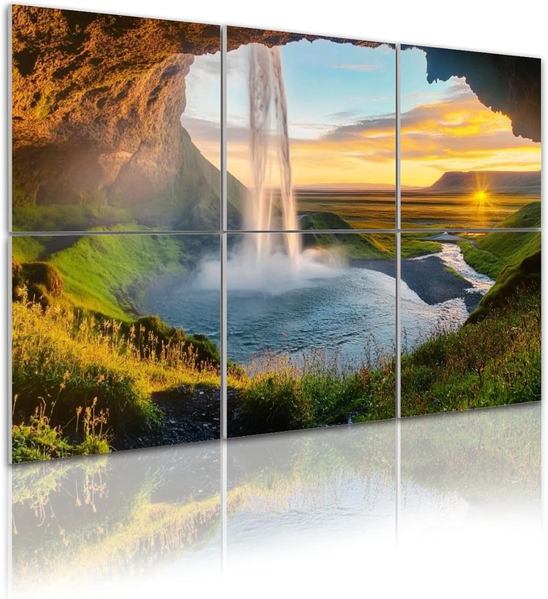 6 Pack Art Acoustic Panels Behind waterfall Seljalandsfoss Waterfall Iceland Sound Absorbing Panel 48