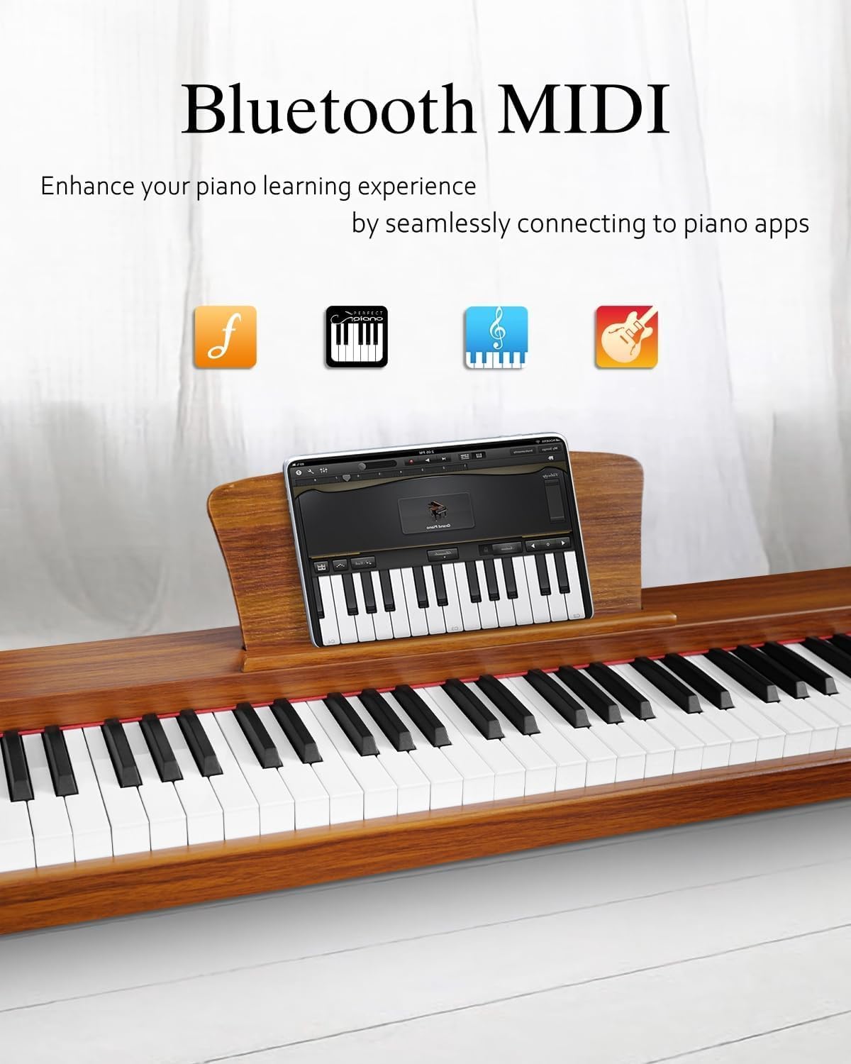 Longeye Piano Keyboard 88 Keys Wooden Electric Piano Semi Weighted Digital Piano for Beginner & Professional with Piano Stand, Music Rest, Headphones MOLD2 Oak beige