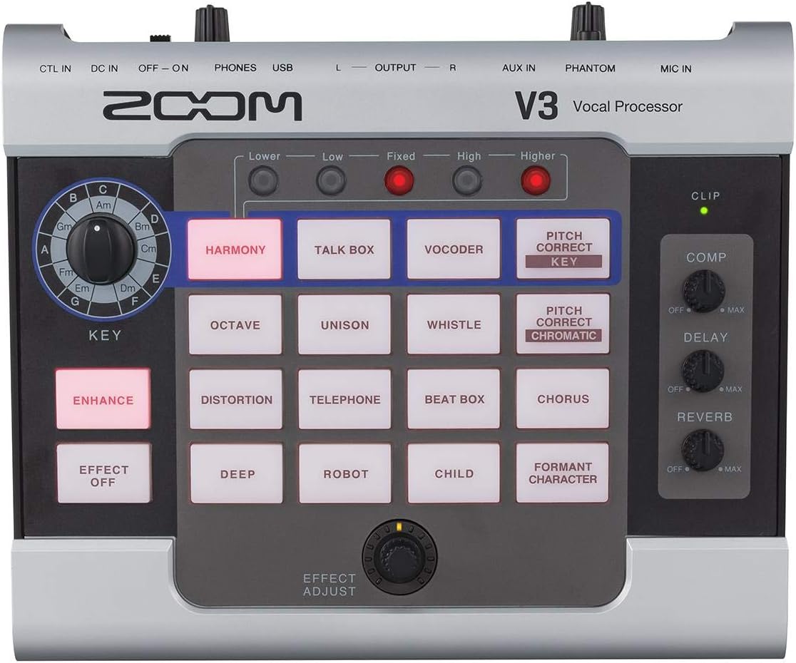 Zoom V3 Vocal Effects Processor + Zoom ZDM-1 Dynamic Microphone + Over-Ear Stereo Headphones + Microphone Stand + Zoom AD-16 9V AC Adapter + Mic Cable + Cloth - Deluxe Bundle