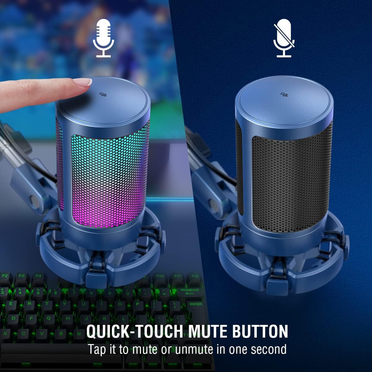 FIFINE Gaming PC Microphone USB Headset Bundle for Streaming Recording, RGB Condenser Computer Mic with Boom Arm Stand, Wired RGB Headset with EQ Mode, for Podcasts, Vocal, Video-Blue (A6TB+H6)