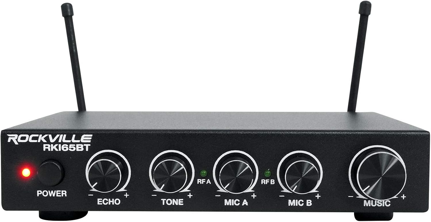 Rockville RKI65BT Dual UHF Wireless Microphones+Bluetooth Karaoke Mic Interface Bundle with NYC Acoustics USB RGB LED Light Strip to Backlight Your TV/Monitor with Remote