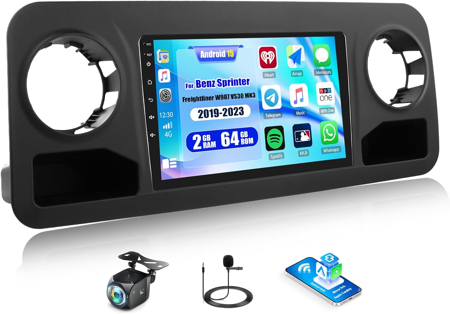 Android 13 Car Stereo for Benz Sprinter Freightliner W907 VS30 MK3 2019-2023 Low-end 10.1 Inch Touch Screen with CarPlay Android Auto Mirror Link 26UI Bluetooth FM GPS WiFi SWC Backup Camera 2G+64G