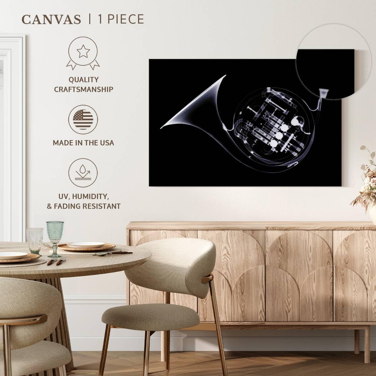 ElephantStock - French Horn X-ray Wall Art - Horizontal Canvas Wall Art - Living Room Wall Decor - Photography Music Canvas Art - Black And Gray Decor - 51
