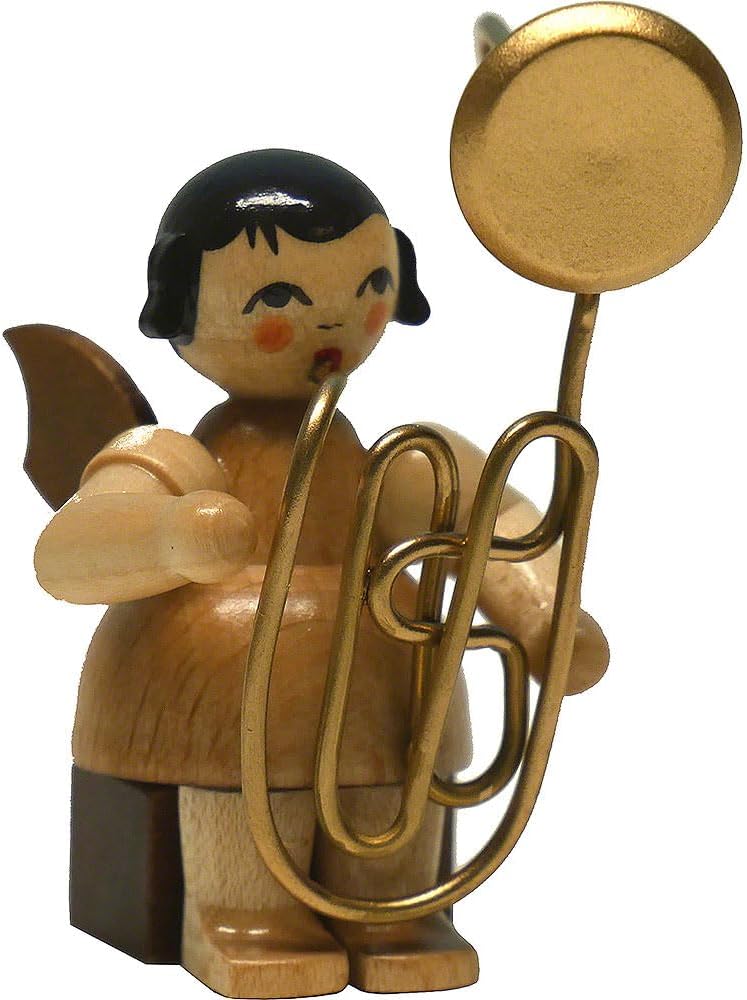 Angel with Contrabass Trombone - Natural - Sitting - 6 cm / 2.4 inch