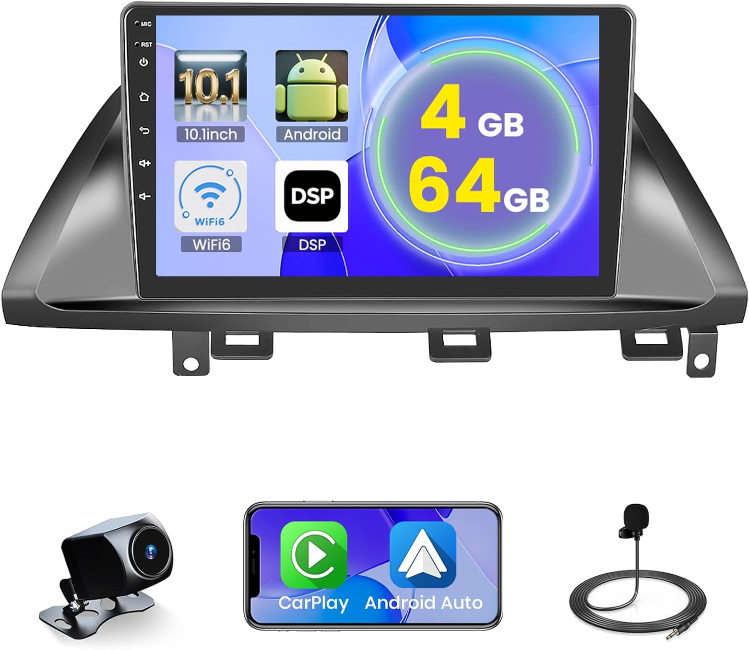 [4+64G] Hikity for Honda Odyssey 2005-2010 Android Car Stereo, 10 Inch Touchscreen Radio with Carplay/Android Auto GPS Navigation/WiFi/DSP/Bluetooth/FM RDS + AHD Backup Camera