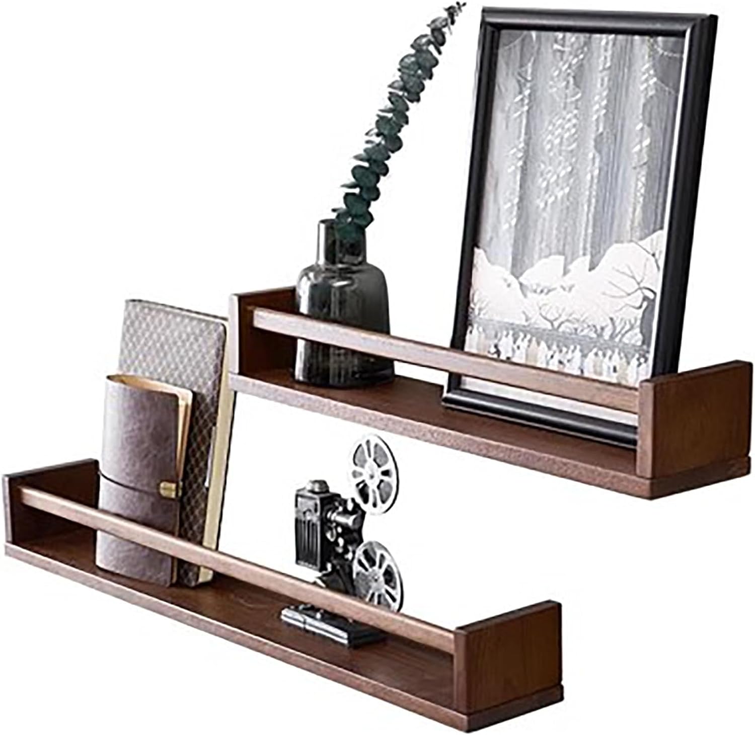 Floating Bookshelves,Magazine Holder Brochure Holder Wall Mount,Hanging Bookshelf Magazine Rack Literature Storage Rack for Office Church Waiting Room Kids Room Coffee Shop,Set of 2 ( Color : Dark bro