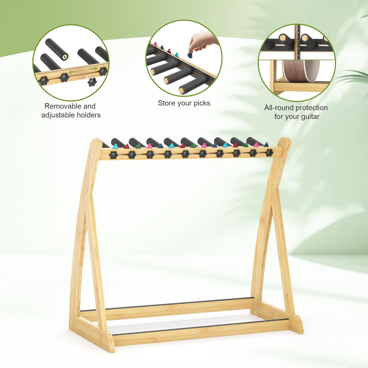 Guitar Stand Rack, Multi-Guitar Display Rack Adjustable Bamboo Guitars Holder Electric Guitar Stands Floor Storage for Bass Acoustic, Home Studio, Band Stage