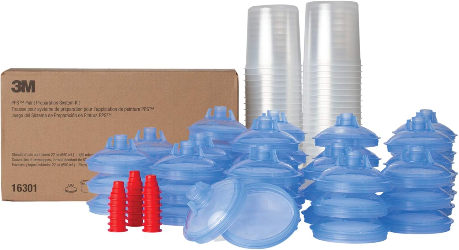 3M PPS (Original Series) Paint Spray Gun with 50 Cup Lids and Liners Kit, 16301, Standard, 22 oz, 125-micron Filter, Use w/ Paint Gun for Cars, Furniture, Home, 20 Sealing Plugs, Factory