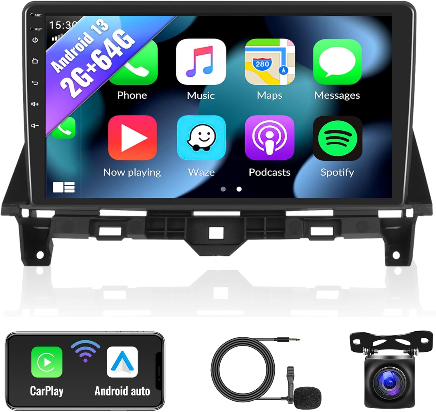 SIXWIN Android Car Stereo for Honda Accord 2008 2009 2010 2011 2012 2013 10.1 Inch Touch Screen 2G+64G CarPlay Android Auto Car Radio Bluetooth GPS Navigation WiFi FM SWC Backup Camera MIC