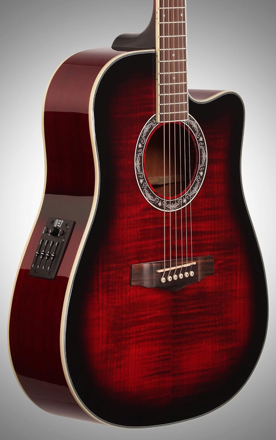 Ibanez PF28ECE PF Acoustic-Electric Guitar, Transparent Red Sunburst High Gloss