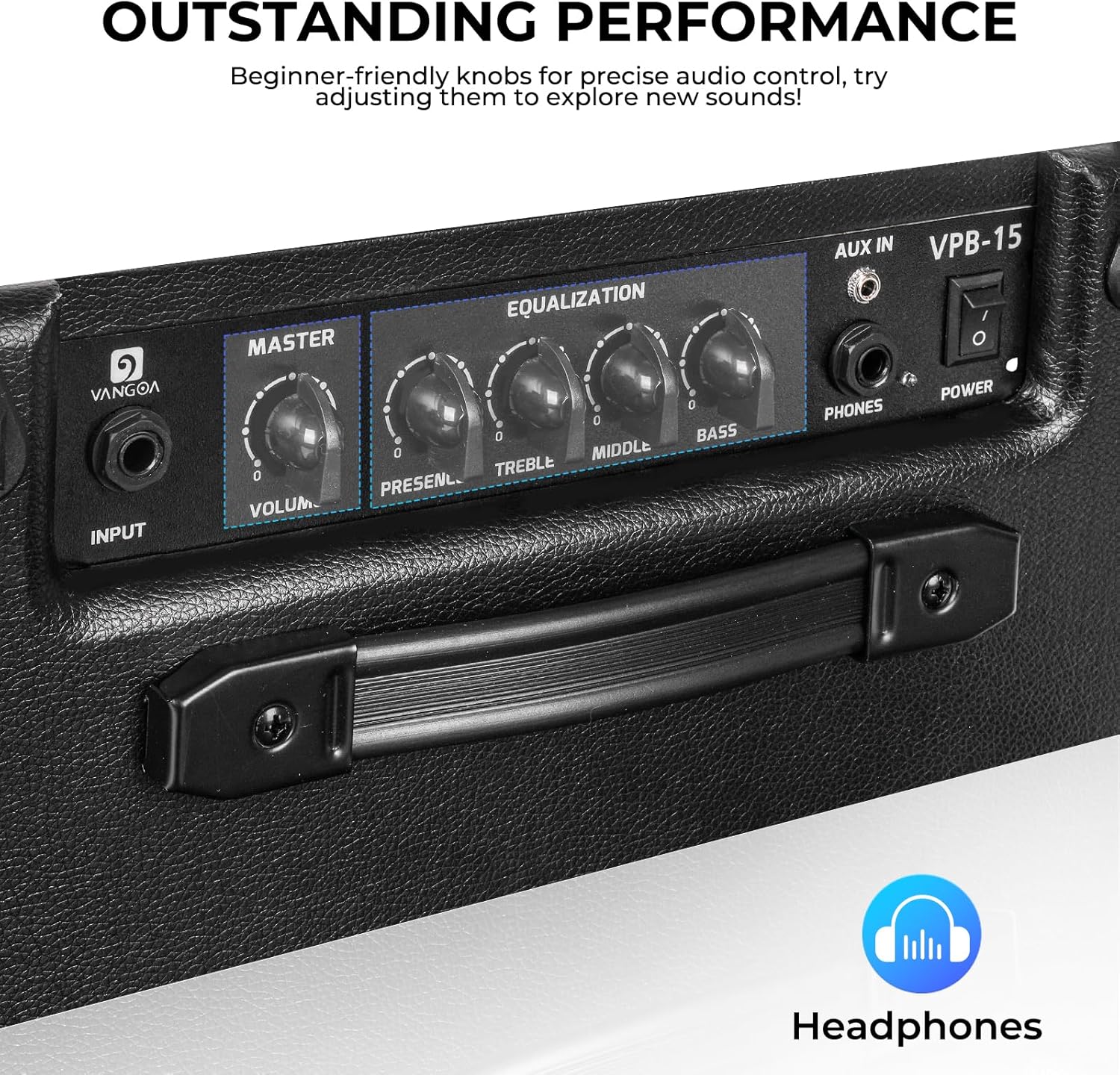 Vangoa Bass Guitar Amplifier 15W Portable Electric Bass Combo Amp Small for Bass Practice Amp Indoor Outdoor, Black