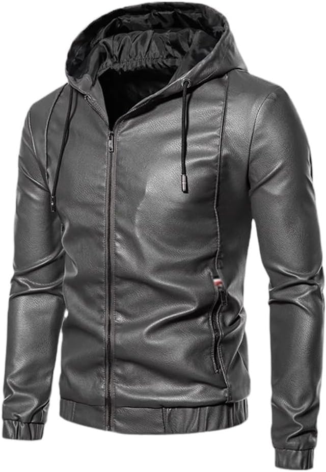 Leather Jacket Motorcycle Suit With hat men Spring Autumn, Casual Winter, Plush Thickened