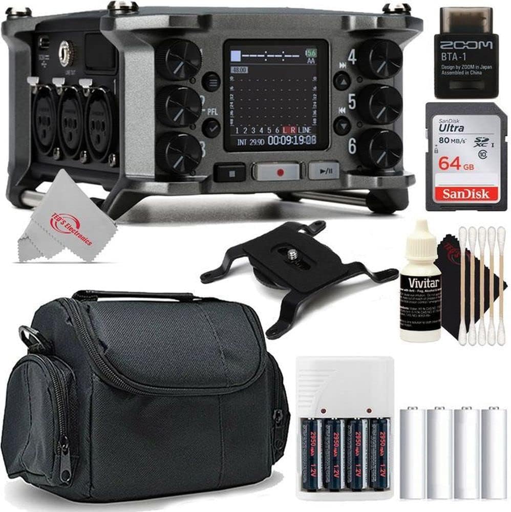 Zoom F6 6-Input / 14-Track Multi-Track Field Recorder + Zoom BTA-1 Bluetooth Adaptor + Battery & Charger + 64GB Memory Card + Case + Cleaning Kit