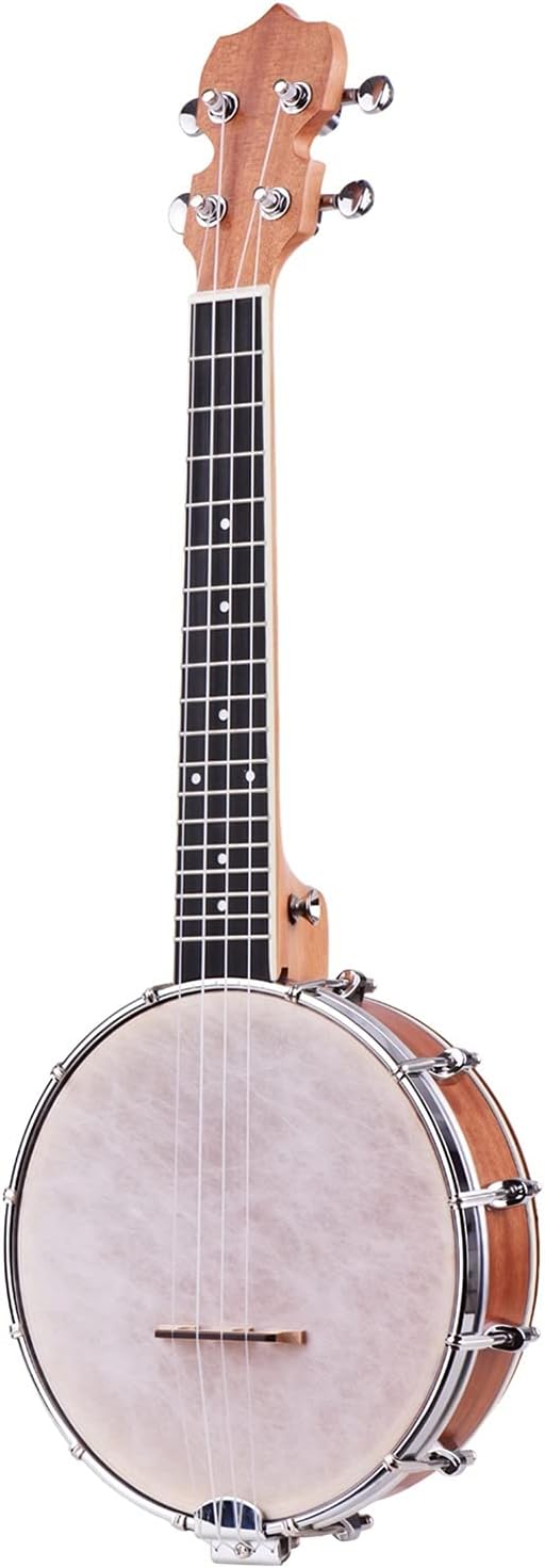 Children Ukulele 23-inch Open Banjo 4 String Banjo Maple Body Ogome Neckband Tuning Wrench Bridge (Color : Tan)