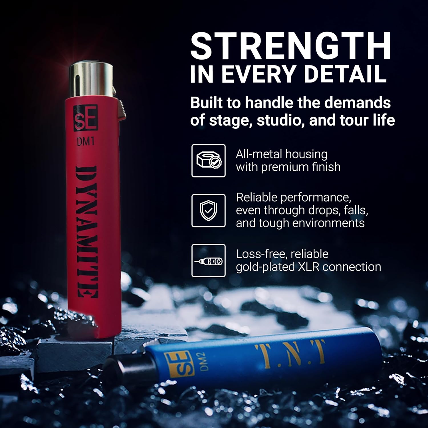 sE Electronics DM1 Dynamite Ultra-Slim Inline Microphone Preamp for Ribbon & Dynamic Microphones - Mic Preamp with +28dB Gain for Clean, Natural Sound - Ideal for Podcasting & Live Sound (Black)