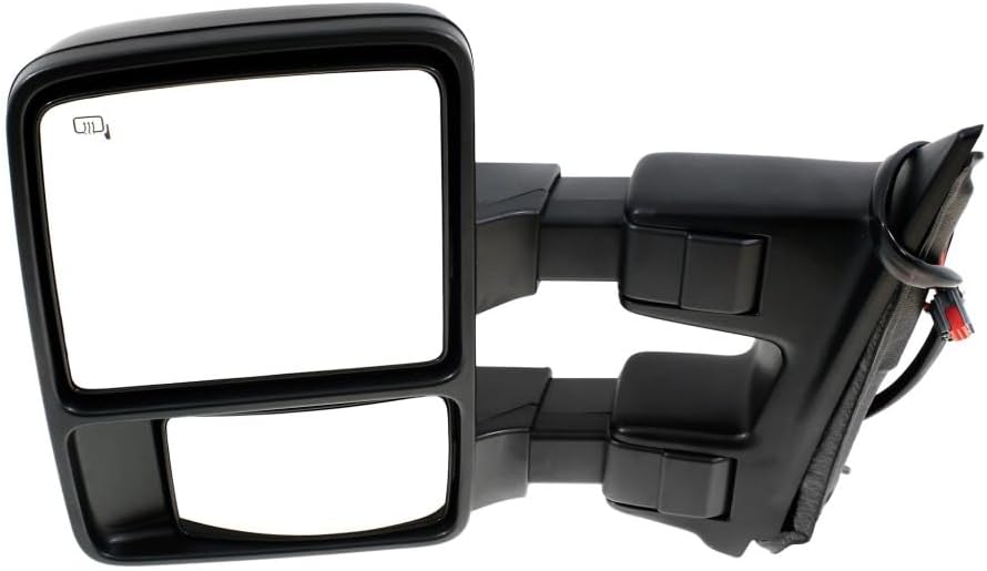 For Ford F-250/F-350 Super Duty 2008 2009 Door Mirror Driver Side | Power Glass | Heated | Textured Black | Power Folding | Flat Glass | Towing | Replacement For FO1320425 | 8C3Z17683AB, 7C3Z17683CB