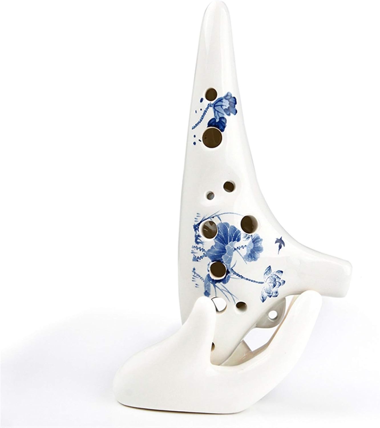 12 Holes Ocarina Soprano C Key Music Instrument Ocarina Chinese Elements White Blue Woodwind Instrument Flute(Ocarina with Bag)