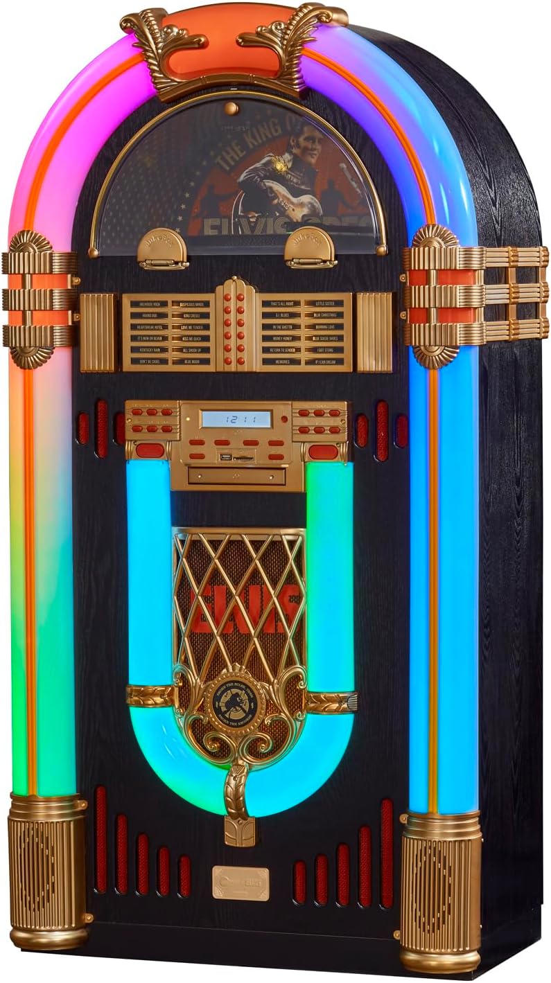 Arkrocket Full Size Jukebox Vinyl Record Player Bluetooth USB SD CD Player Radio Retro Turntable Classic Jukebox… (Saturn V - Elvis 68)