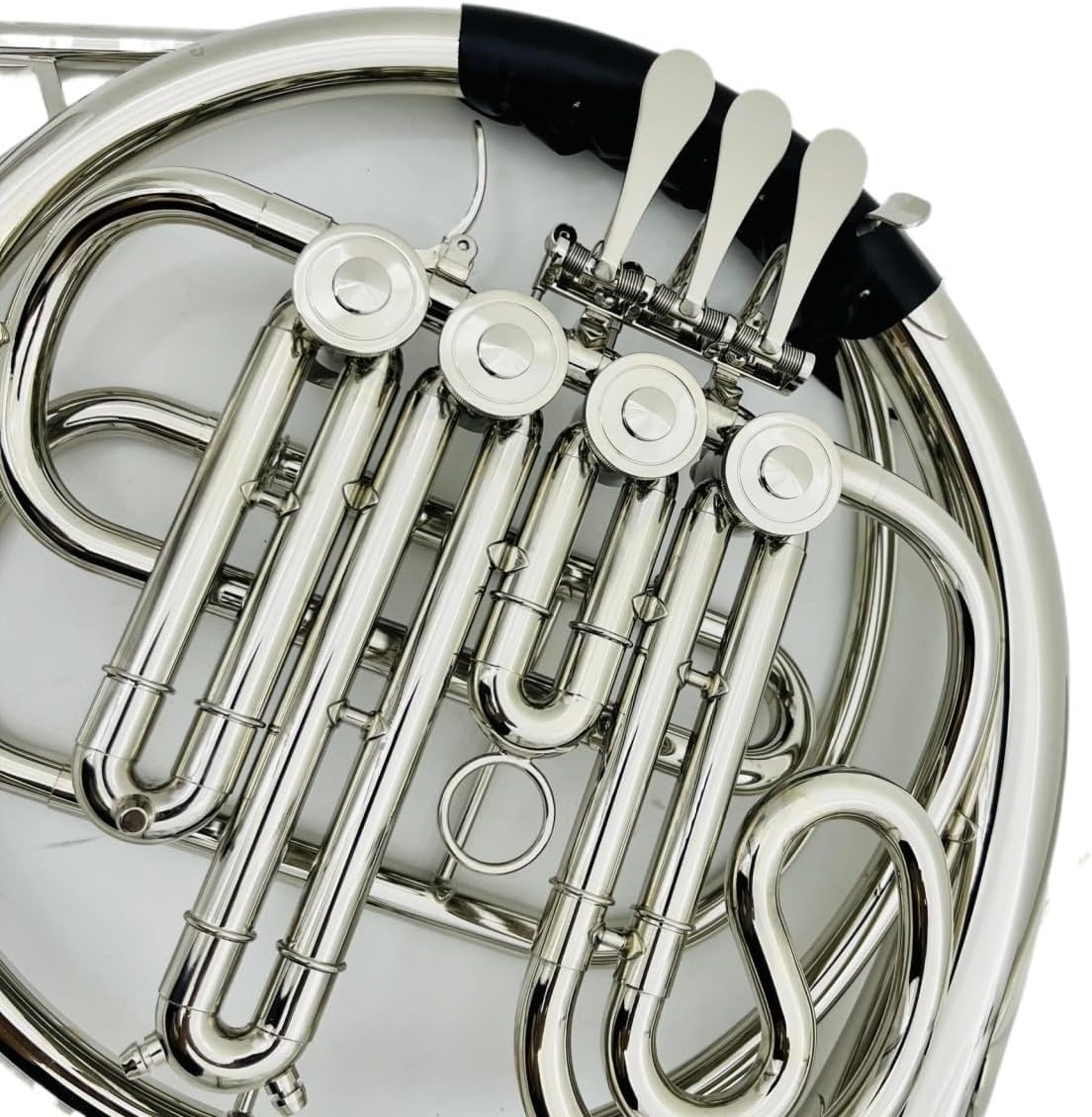 Brass French Horn Single Row French Horn With Mouthpiece 4-Key B/F Nickel Plated Musical Instrument Professional