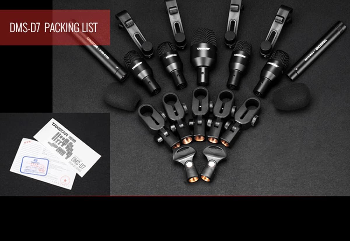 TAKSTAR Drum Microphone Kit, 7 Piece Drum Instrument Mic for Performing and Recording - Professional Condenser Mic for Kick, Snare, Rack Toms, Floor Toms, and Congas