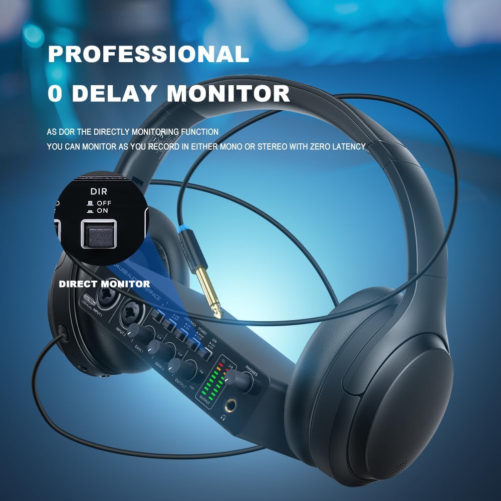 BOMGE U204 USB Audio Interface for PC Computer Recording Music, 2x2 Guitar Audio Interface for Mac 32Bit/192kHz Podcasting Streaming for Vocalist Producer with 48V Phantom