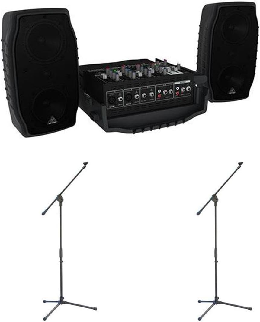 Behringer Europort PPA200 200-Watt 5-Channel Portable PA System with Wireless Microphone Option, KLARK TEKNIK Multi-FX Processor - With 2 Pack Samson MK10 Lightweight Boom Mic Stand