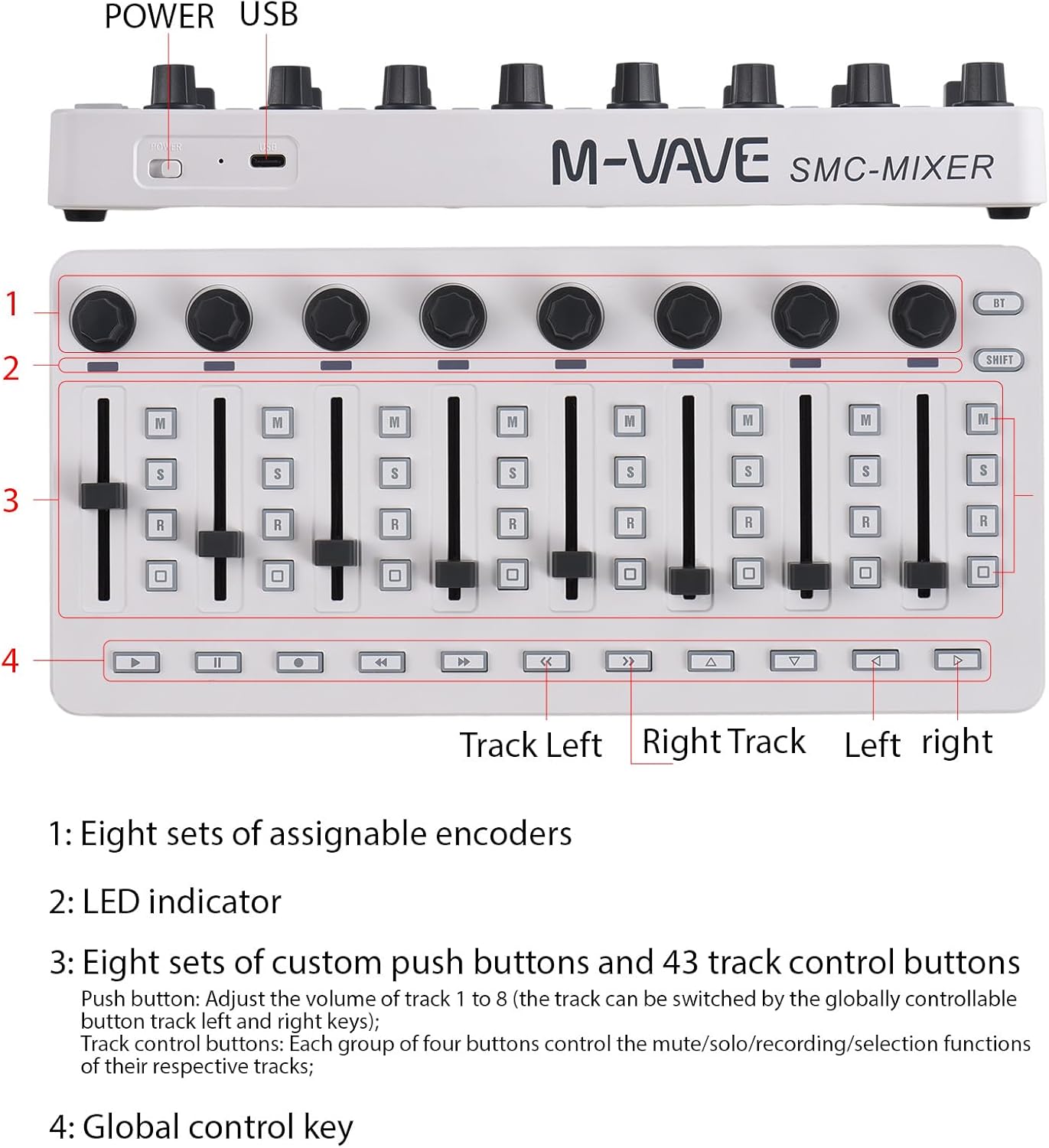 controller,HUIOP BT midi controller,MIDI Controlle MIDI Mixing Console with 43 Buttons 8 Knobs 8 Push Buttons BT Connection Battery/Type-C Power Supply USB MIDI Controller Mixer for Most Electroacoust