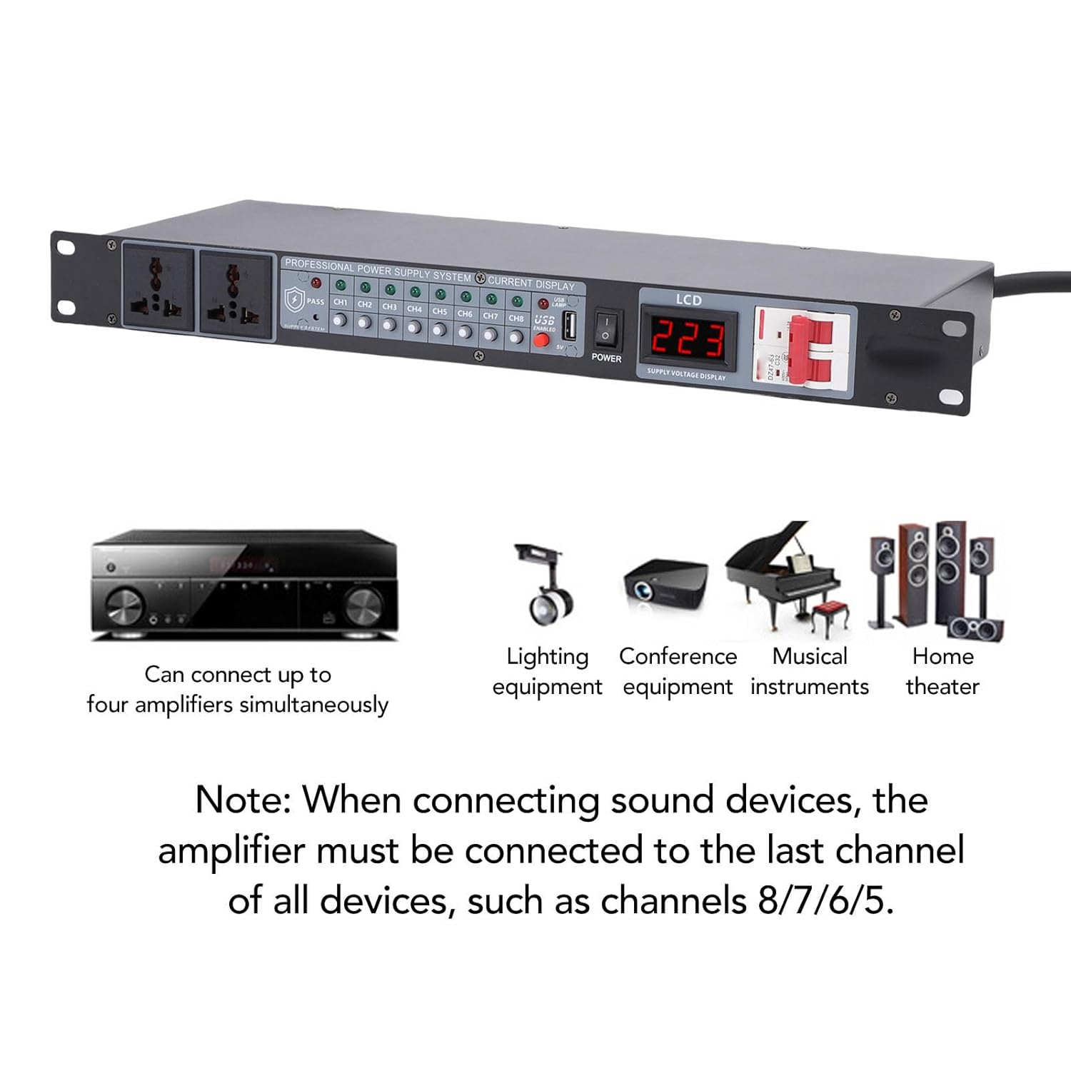 GOWENIC Power Sequencer, Professional 10 Channel Power Sequence Controller with Digital Display, Delay Switch Function for Stage Amplifier Speaker Audio Equipment (US Plug)