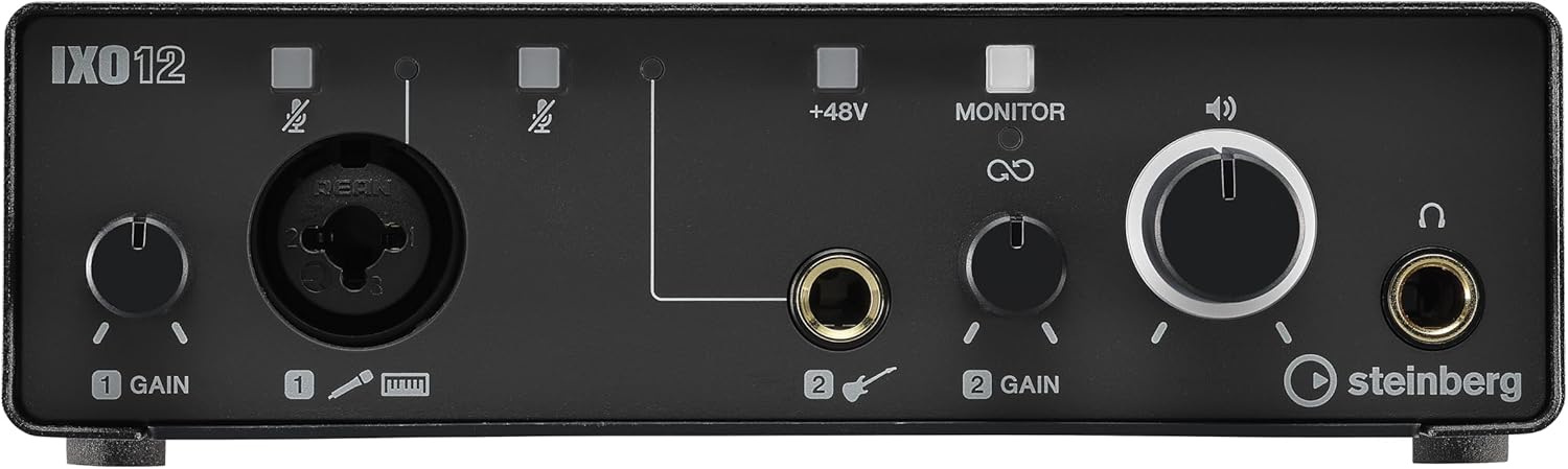Steinberg IXO12 Black, 2x2 USB 2.0 24-Bit/192kHz Audio Interface With Cubase AI, Cubasis LE and Steinberg Plus Software