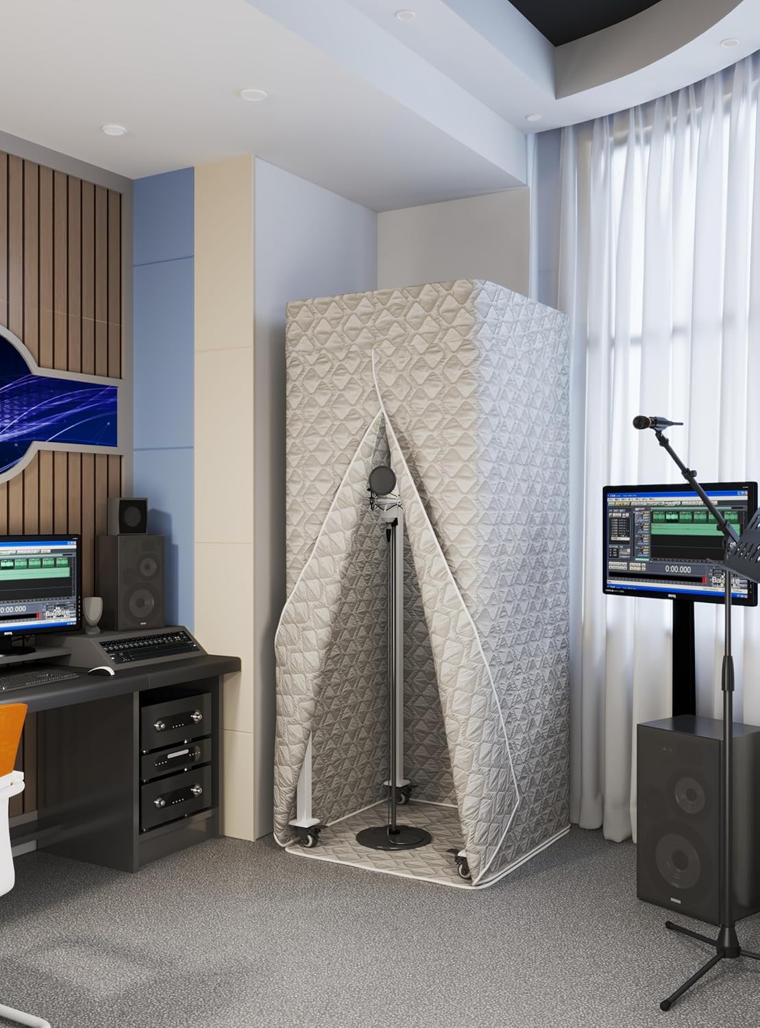 Portable Foldable Recording Vocal Booth Studio Equipment for Crisp Dry Echo Free Vocals at Home & On the Road - Easy to Assemble & Travel Bag Included (Standard, Off-white)