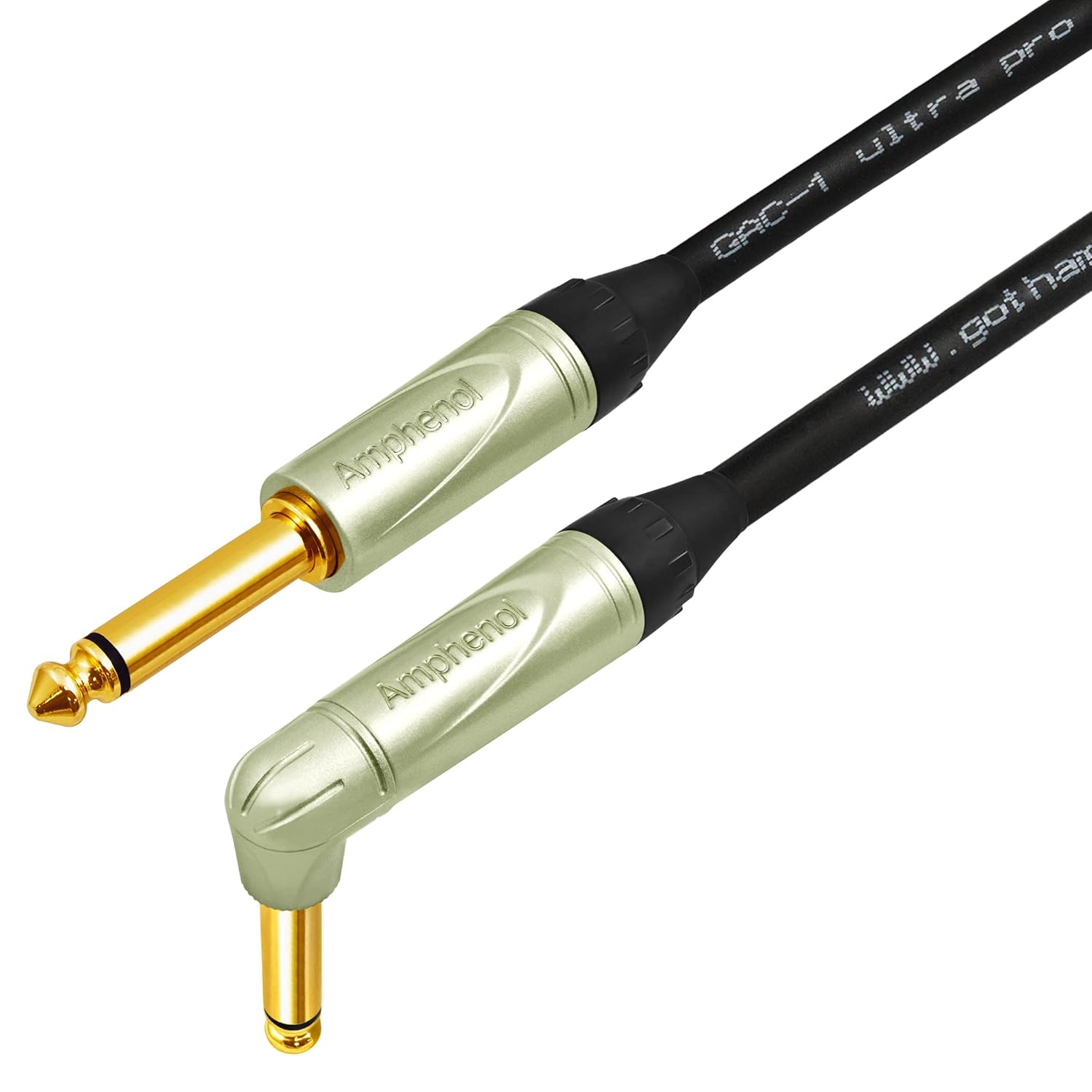 40 Foot - Gotham GAC-1 Ultra Pro (Black) - Premium, Low-Capacitance (21 pf/F) Guitar Bass Instrument Cable - Amphenol QM2R-AU & QM2P-AU ¼ Inch (6.35mm) Gold TS Connectors