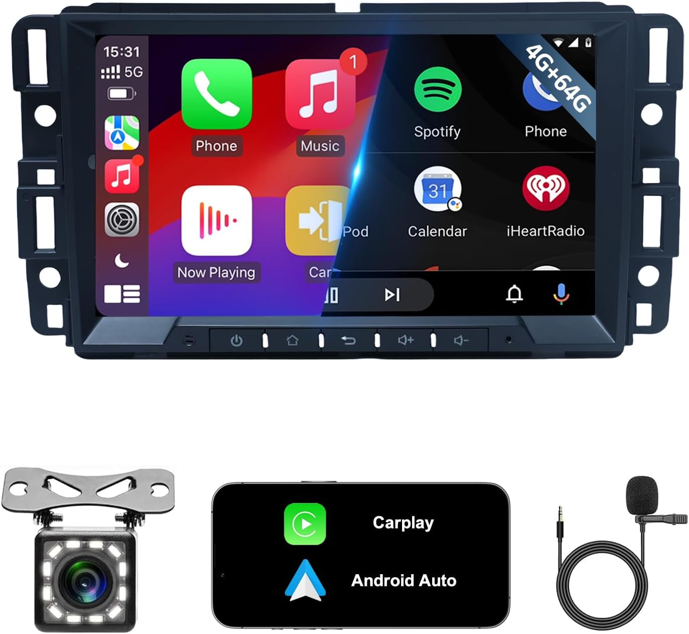 8 Inch Android13 4G+64G Wireless Apple CarPlay Android Auto Car Stereo for Chevrolet Chevy Silverado GMC Sierra Buick Enclave Yukon 2007-2013 with FM AM GPS BT WiFi EQ SWC Backup Camera MIC