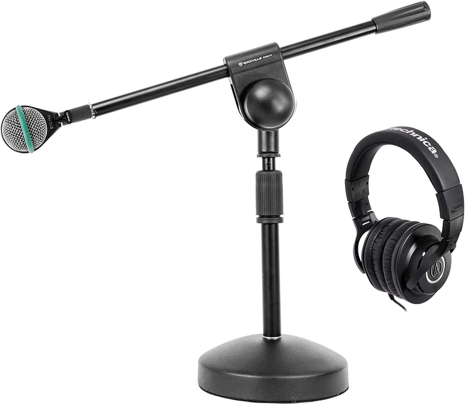 Audiosavings Bundle: D112 MKII Professional Dynamic Kick Drum Bass Guitar Microphone Bundle with Closed-Back Studio Monitor Headphones + Desktop Mic Stand with Boom & Adjustable Height (3 Items)