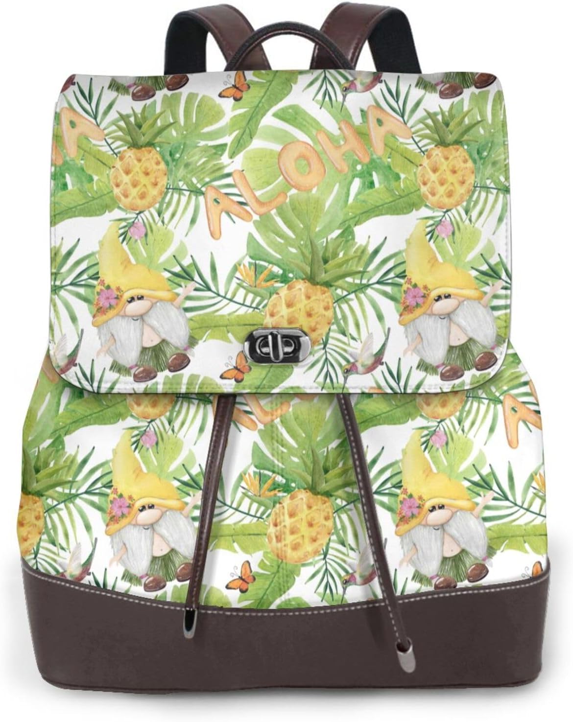 Gnome and Pineapple for Womens Backpack Purse Microfiber PU Anti-theft Large Fashion Designer Travel Bag Ladies Shoulder Bags