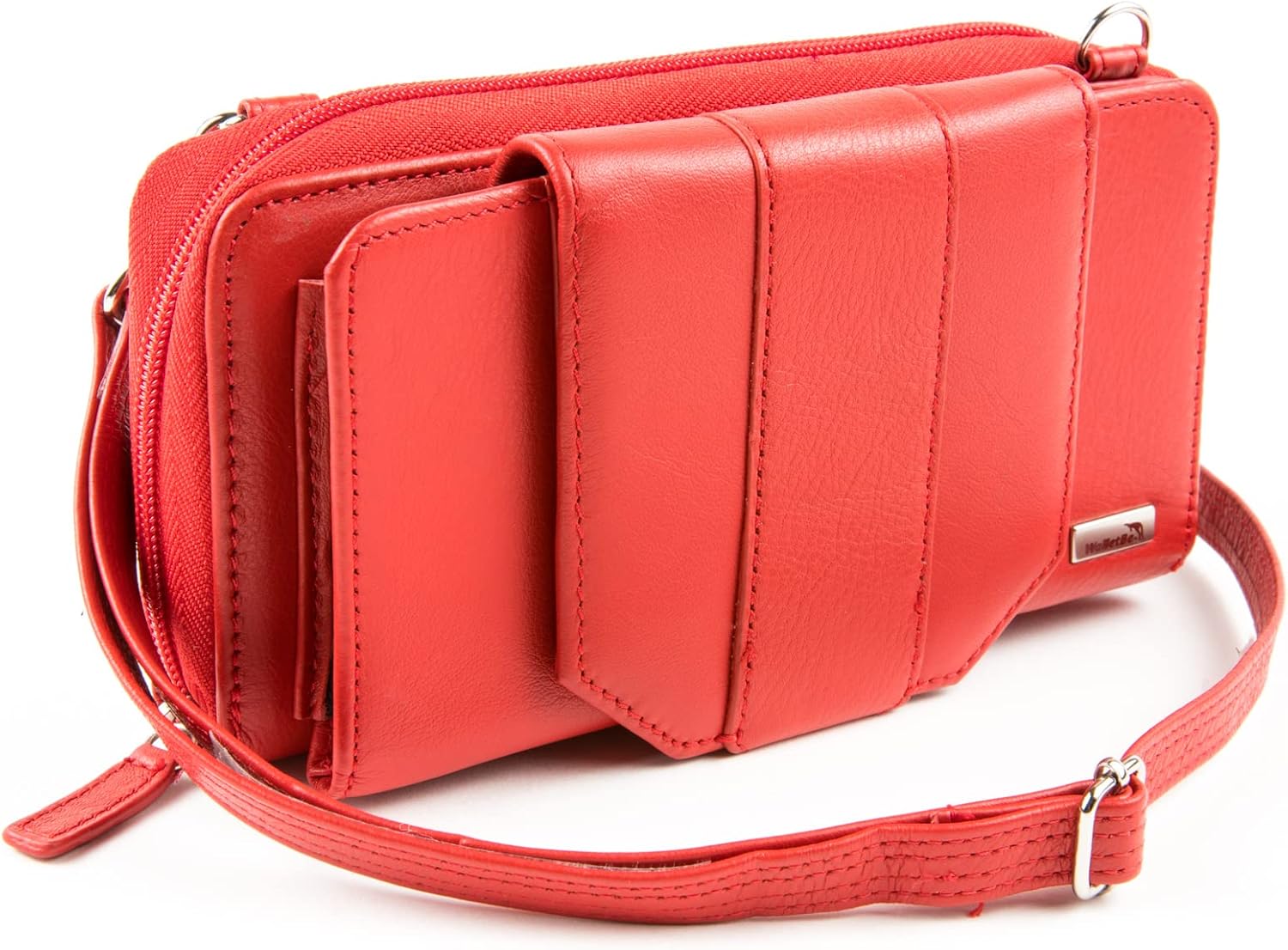 Women's Wallet RFID Cell Phone Purse Leather Crossbody with Accordion Pebbled Red
