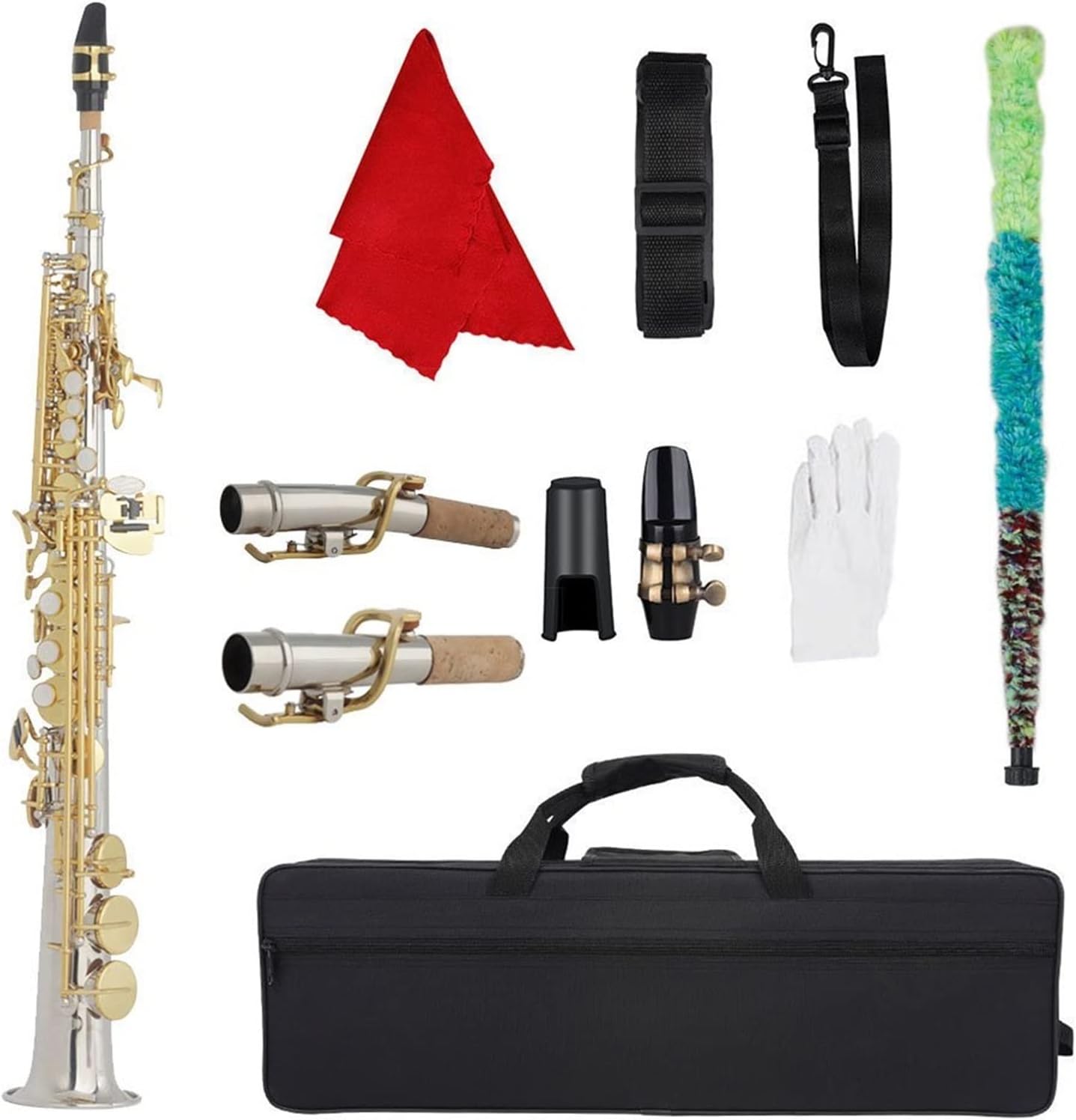 KESHUO Saxophone Bb Flat Woodwind Instrument Brass Straight Sax with Case Mouthpiece Musical Instrument Accessories Brass Sax Beginners Kit