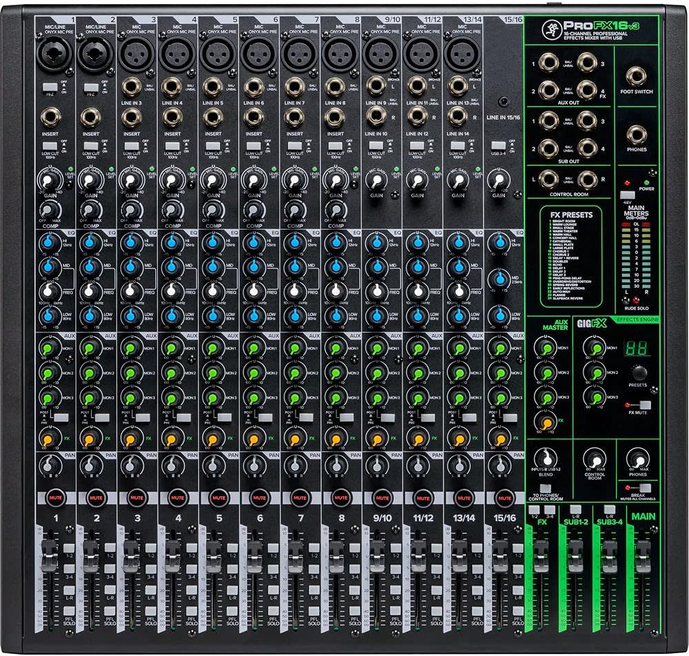 Mackie ProFX16v3 16-Channel Sound Reinforcement Mixer with Built-In FX, Gator Cases G-MIXERBAG-2118 Mixer Bag & Stereo Cable 10' Bundle
