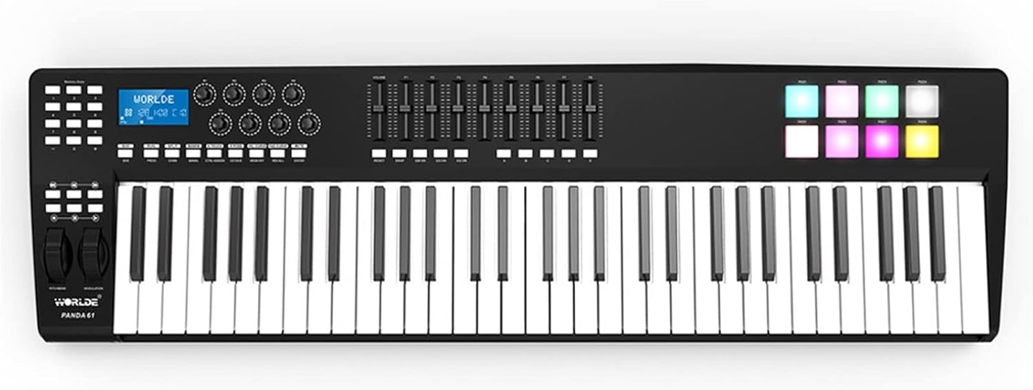 KESHUO Electric Keyboard Portable 61-Key USB MIDI Keyboard Controller 8 RGB Colorful Backlit Trigger Pads Piano Midi Controller