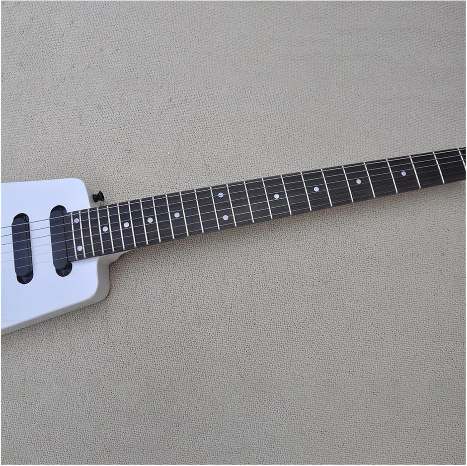 VENEKA Headless Electric Guitar 24 Frets 39 Inches White Headless Electric Guitar with Tremolo Bar Rosewood Fretboard
