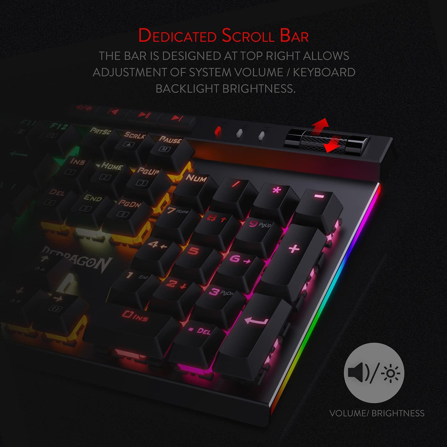 Redragon K580 VATA RGB LED Backlit Mechanical Gaming Keyboard with Macro Keys & Dedicated Media Controls, Hot-Swappable Socket, Onboard Macro Recording (Blue Switches)