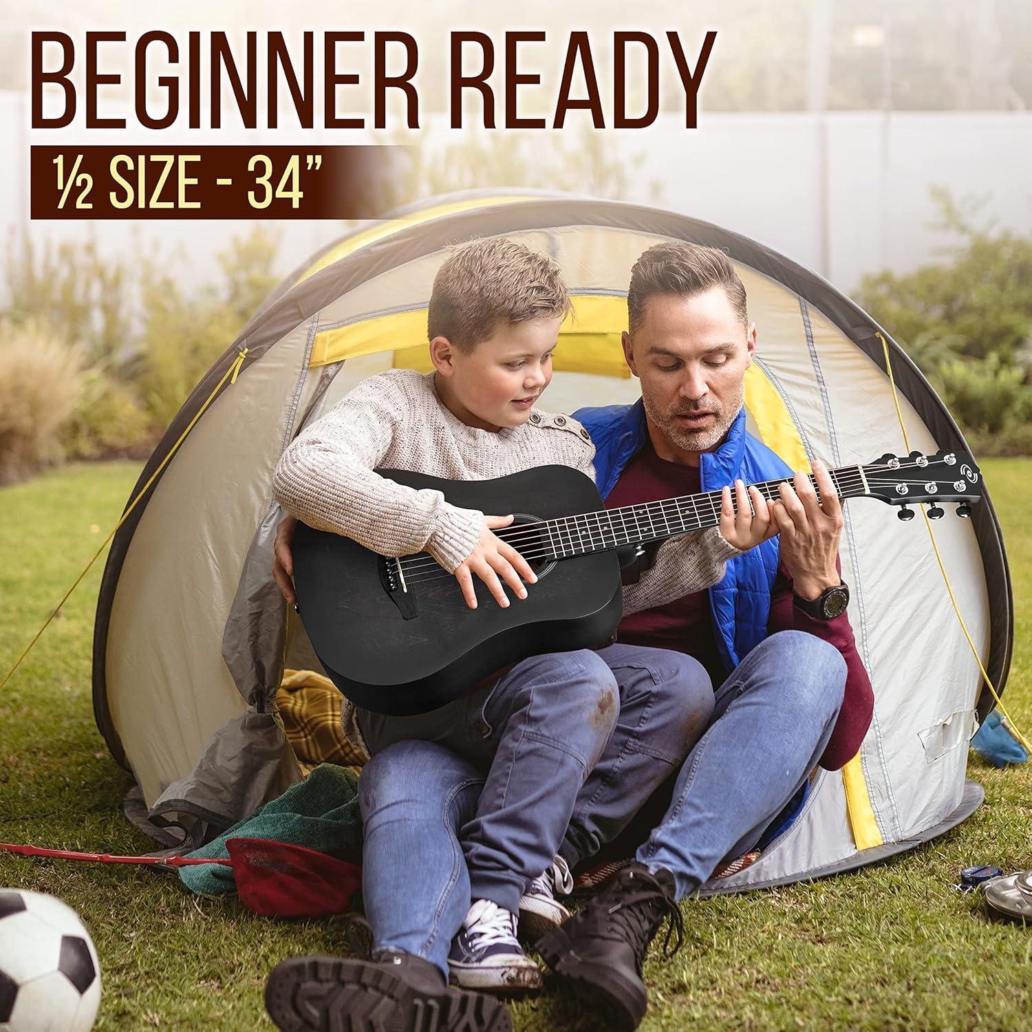 Pyle Acoustic Guitar Kit, 1/2 Junior Size All Wood Steel String Instrument for Beginner Kids, Adults, 34