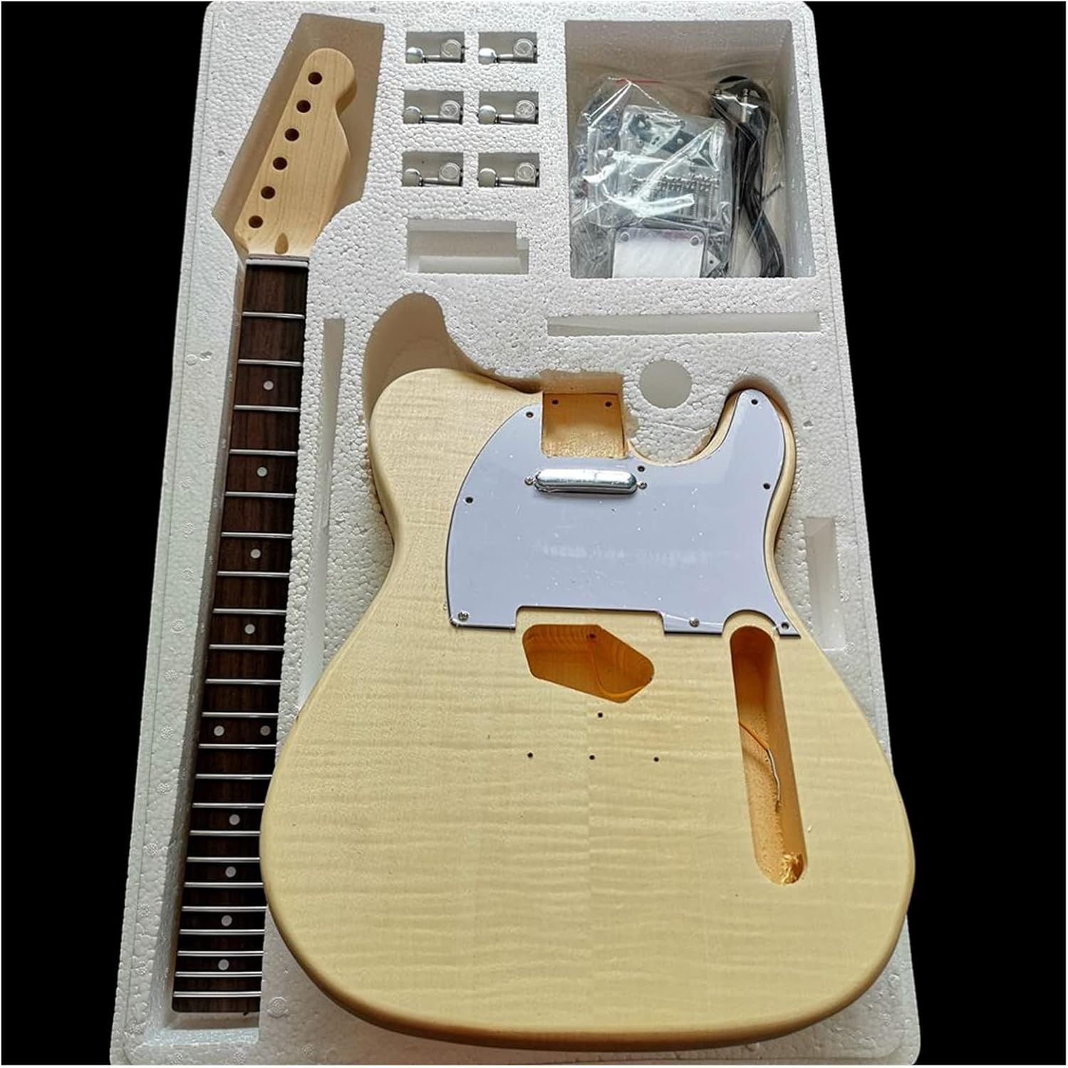 Maple Tiger Pattern Maple Electric Guitar Basswood Body Neck Rosewood Fingerboard DIY Combination Unfinished Guitar Body (Color : 18)