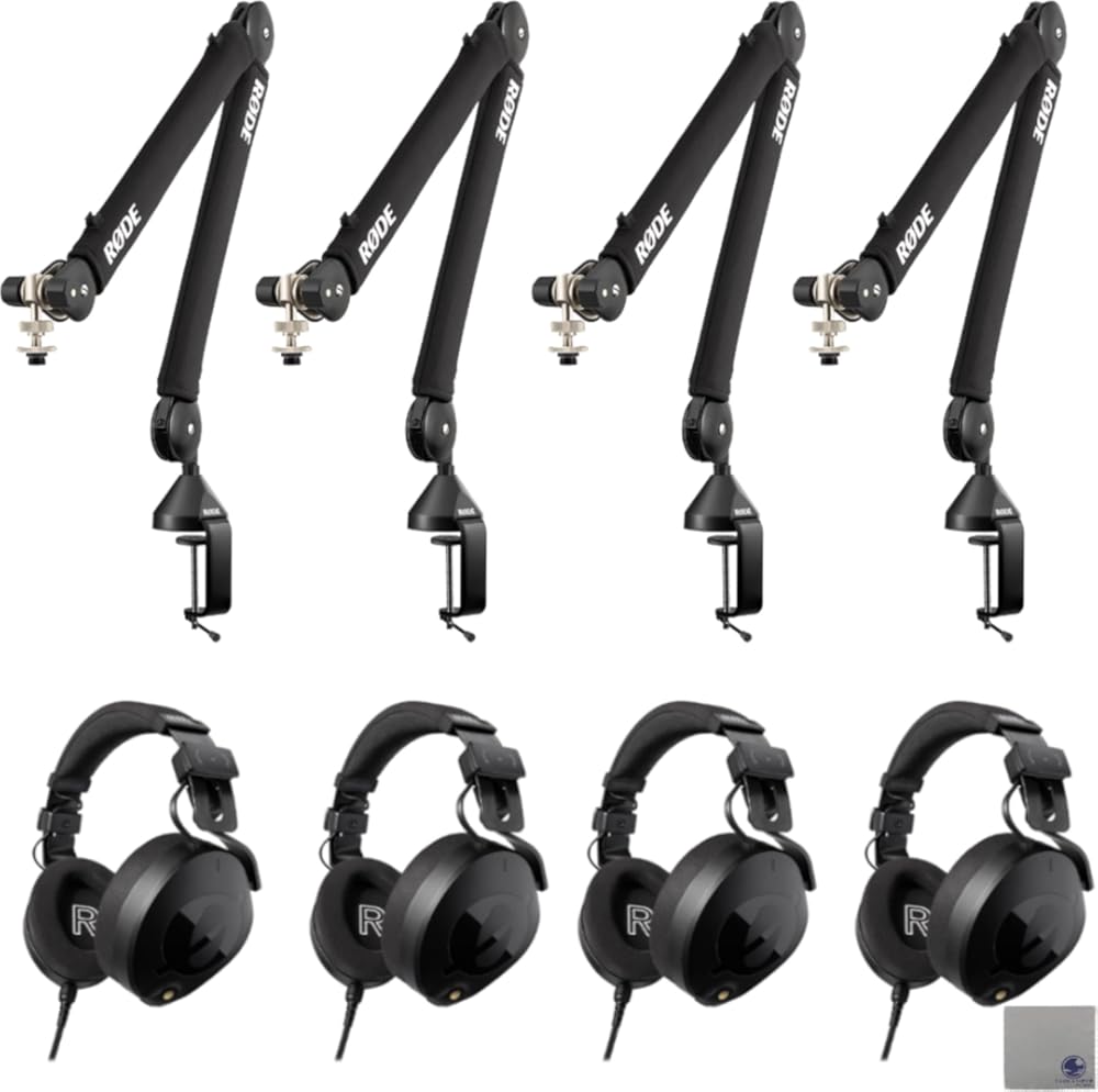 Rode NTH-100 Professional Over-Ear Headphones with Rode PSA1+ Microphone Boom Arm and StreamEye Polishing Cloth (Bundle of 4)