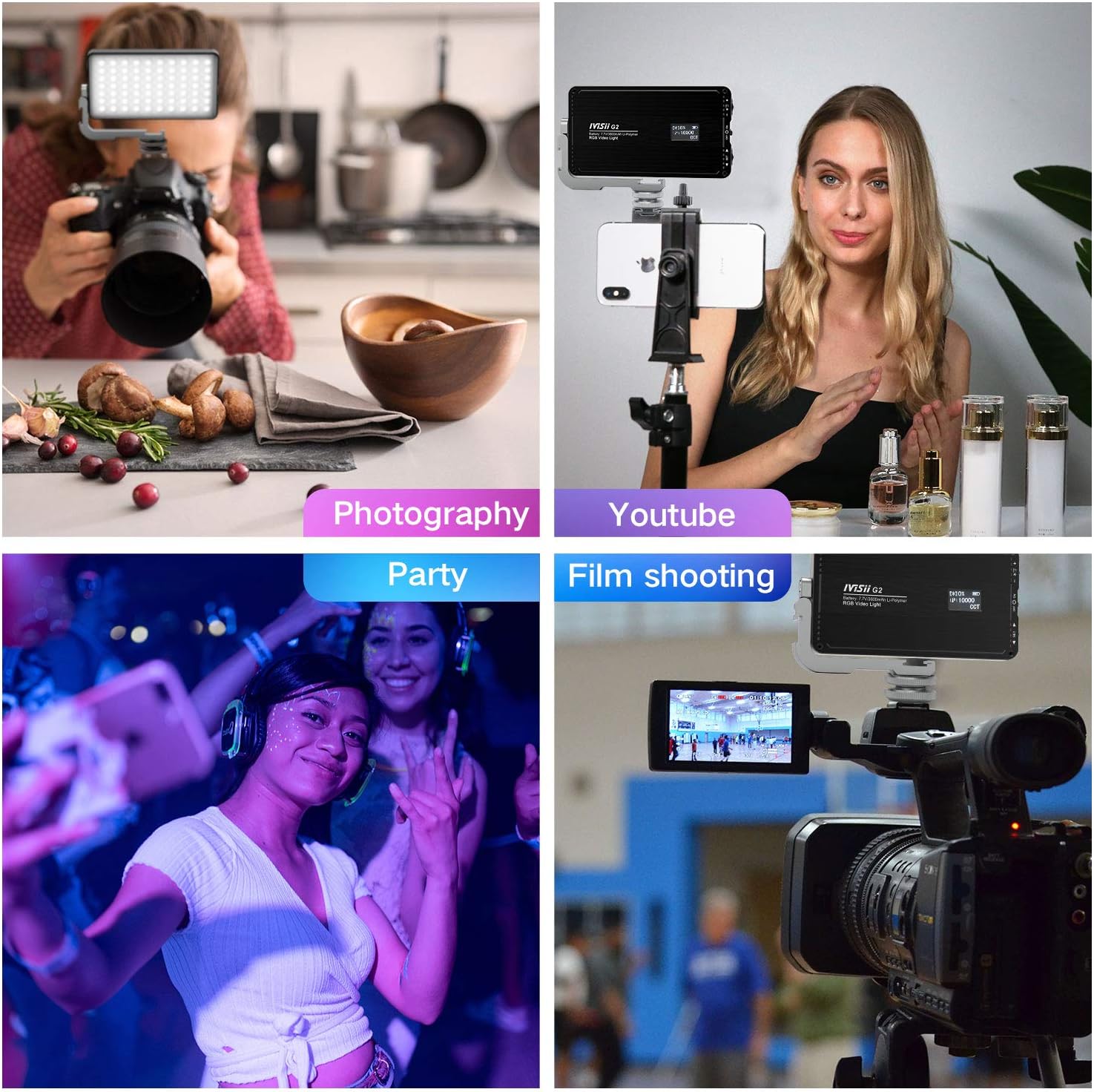 G2 Pocket RGB Camera Light,Built-in 7200mAh Rechargeable Battery 360°Full Color Gamut 9 Light Effects,2600-10000K LED Video Light Panel with Aluminum Alloy Body, Adjustable Tripod Stand