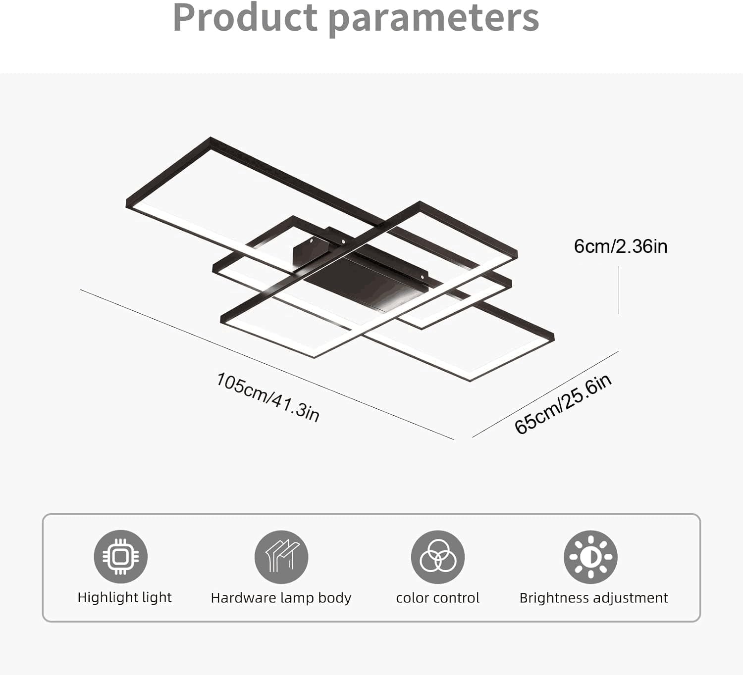 GEADI Modern Extra Large LED Ceiling Lights, Black Dimmable Rectangular Chandelier 68W Flush Mount Ceiling Lamp with Remote 3 Squares Ceiling Light Fixtures for Living Dining Room Kitchen, 41.3in