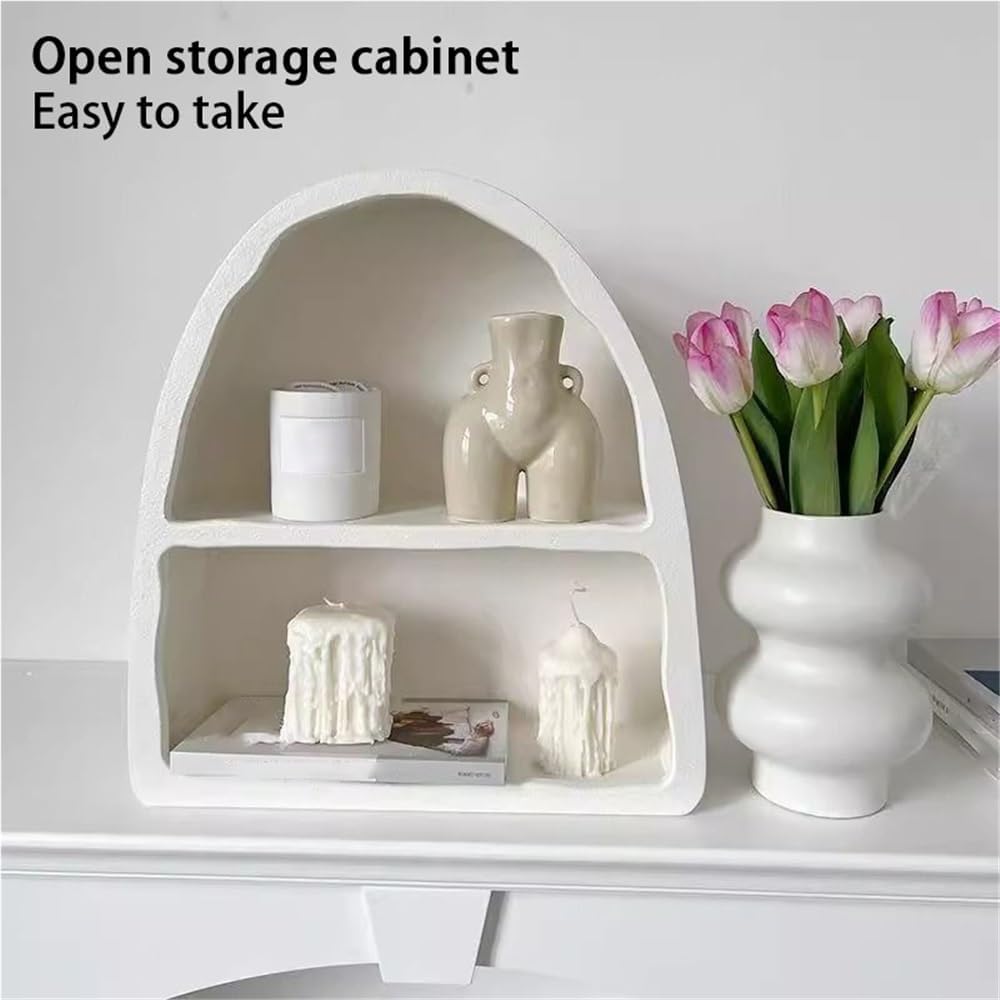 Arched Wall Cabinet with Shelf, Small Decorative Arch Wall Shelf for Coffee Mug Display, Key Holder, Entryway Storage, Rustic Wall Mounted Cabinet for Bathroom, Kitchen or Living Room(White)