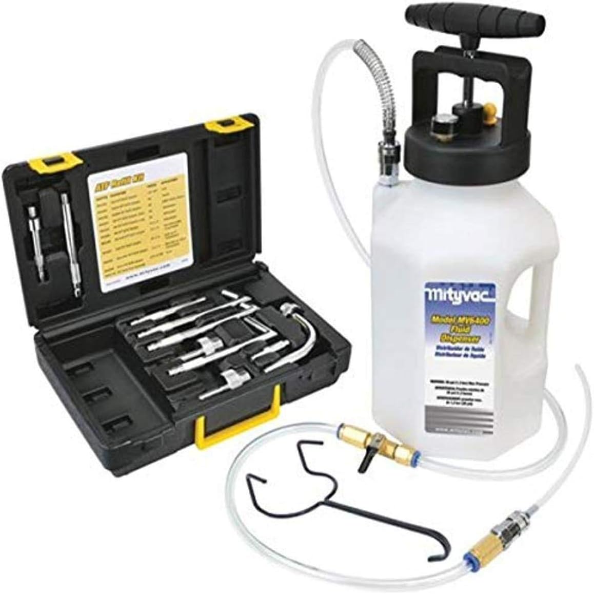 Mityvac MV6410 Pneumatic Air Operated ATF Refill System for Filling or Topping Off Transmissions; Adapters for Connecting to Popular Car Models